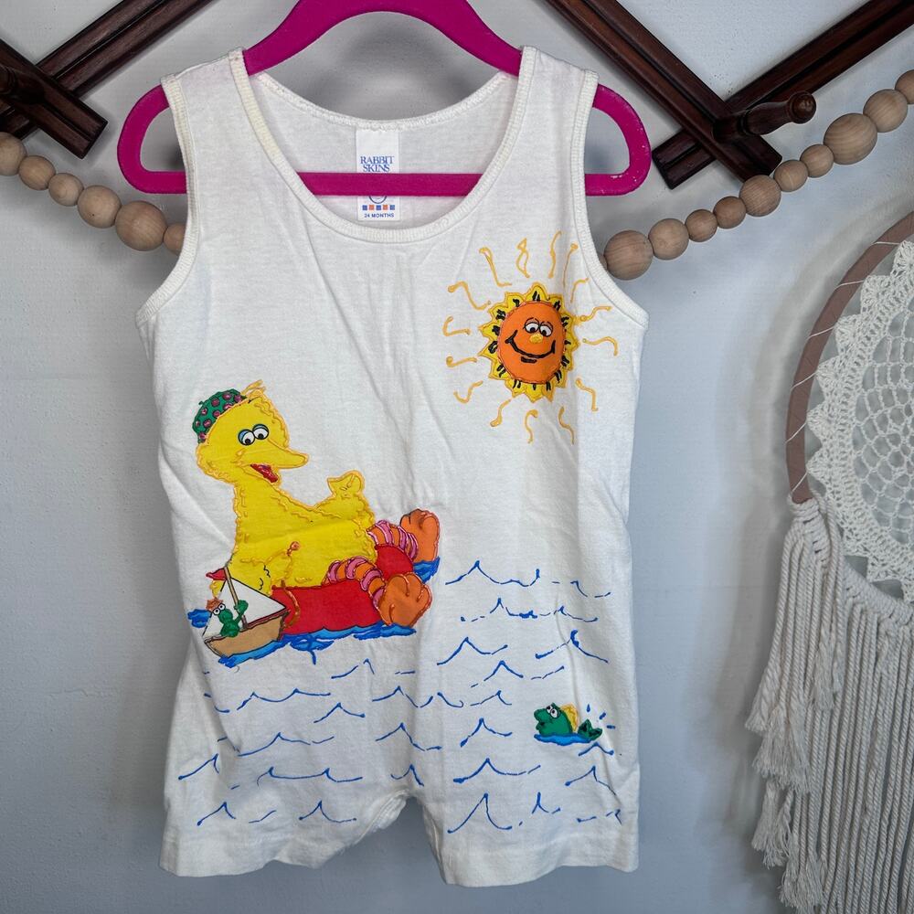 Vintage Rabbit Skins Upcycled Sesame Street Puffy Paint Romper